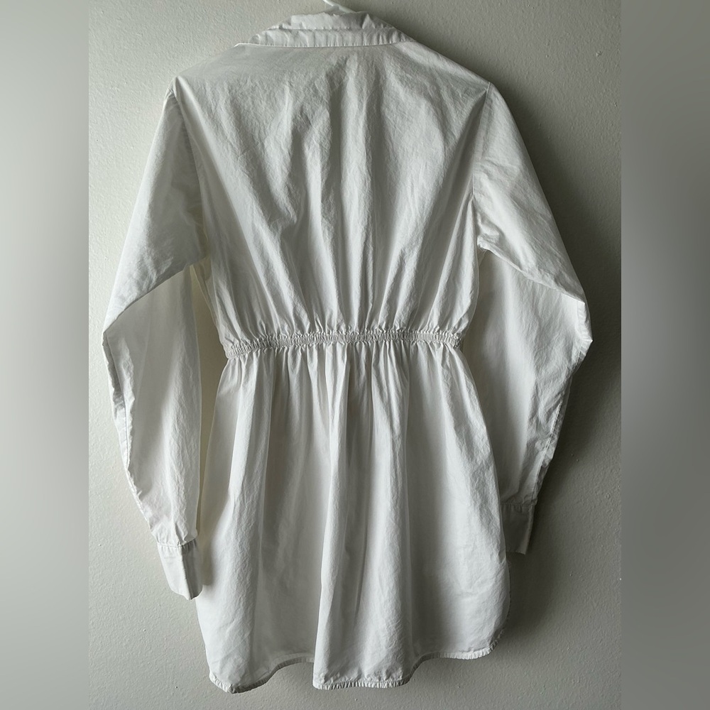 Mable white Button Down Shirt Dress Cinched Waist Long Sleeve Size: Small - Picture 4 of 15